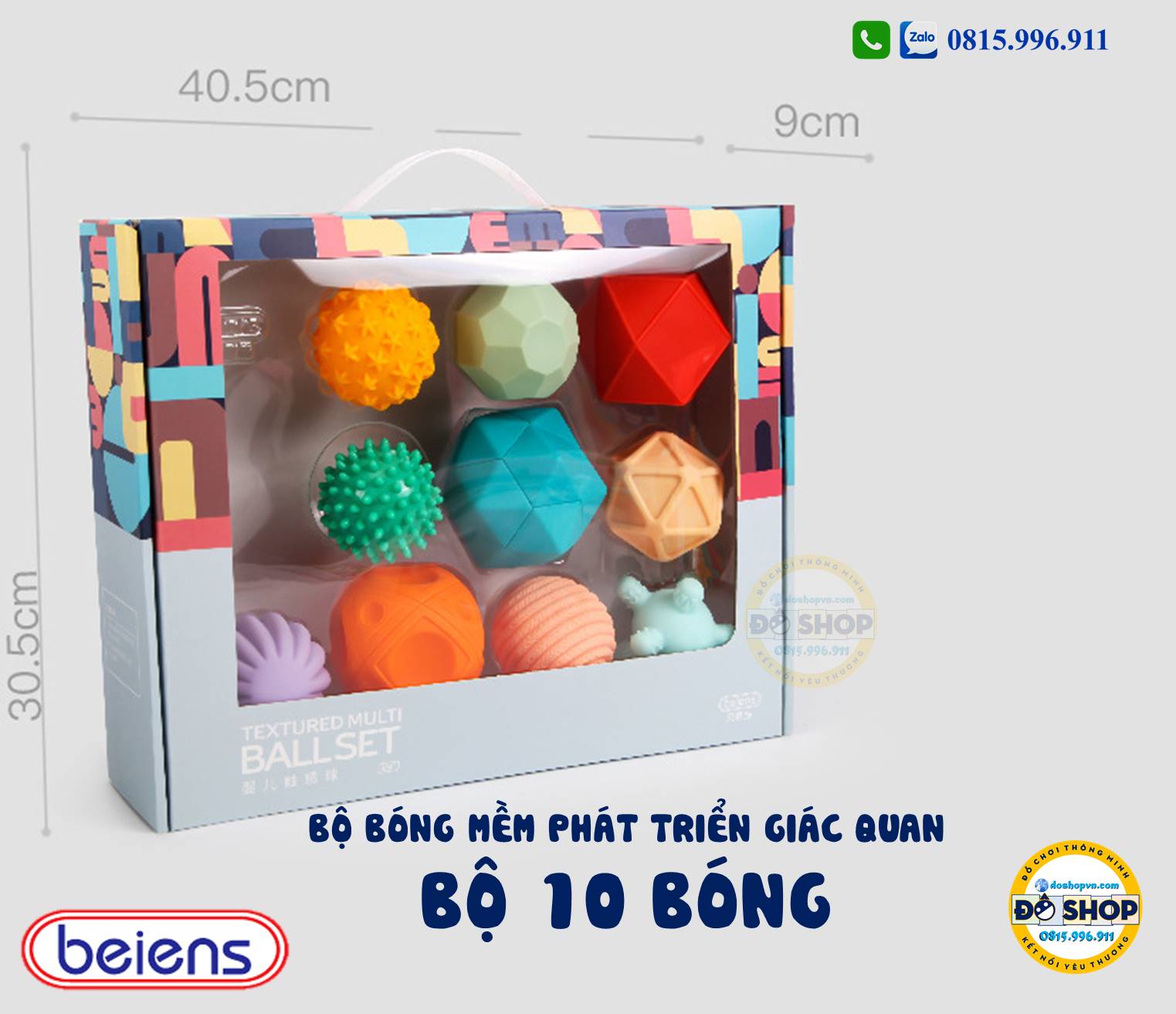Bộ 10 bóng mềm đồ chơi phát triển giác quan Beiens BE68