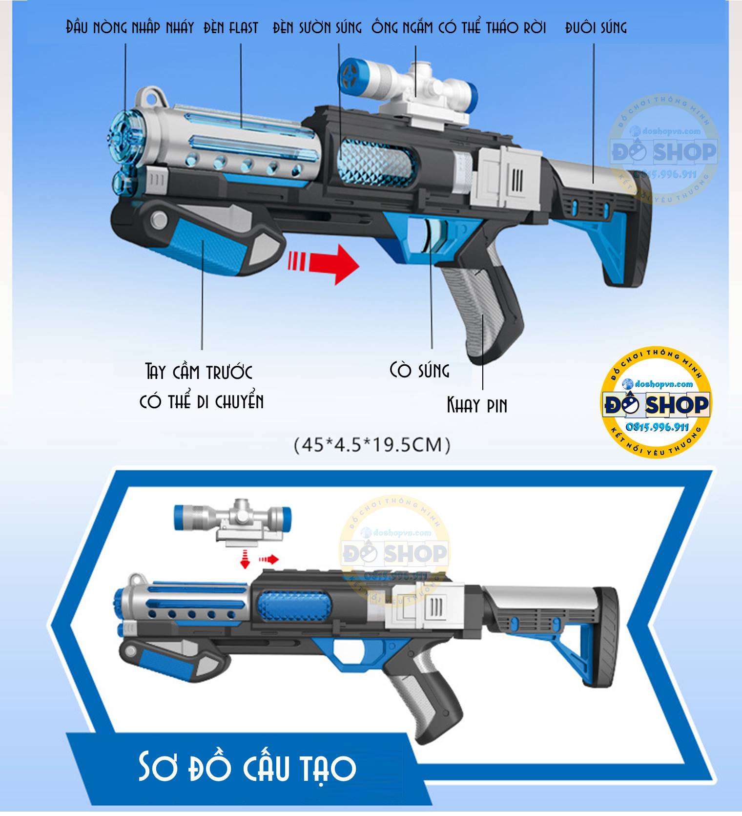 Các bộ phận của đồ chơi súng phát sáng ChuangLiDa SS06